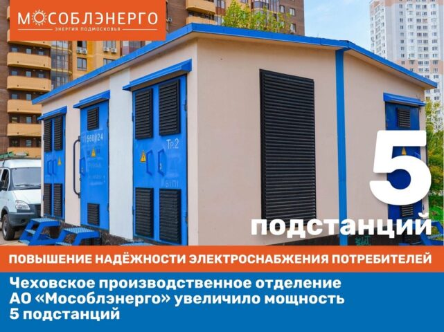Чеховское производственное отделение АО «Мособлэнерго» увеличило мощность 5 подстанций