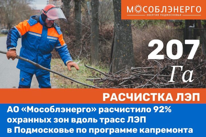АО «Мособлэнерго» расчистило 207 га вдоль трасс ЛЭП в Подмосковье