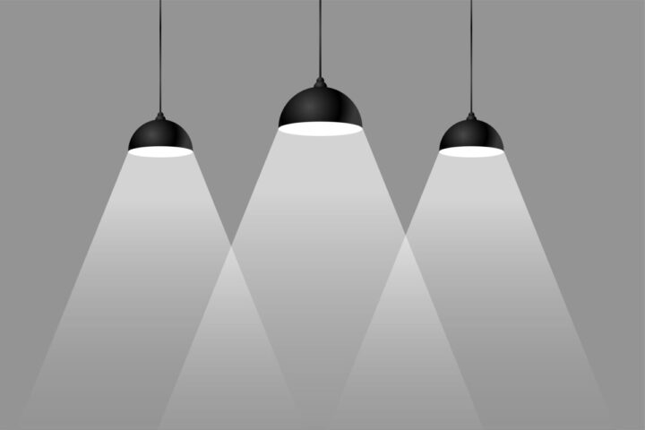 three focus spotlights background in flat style